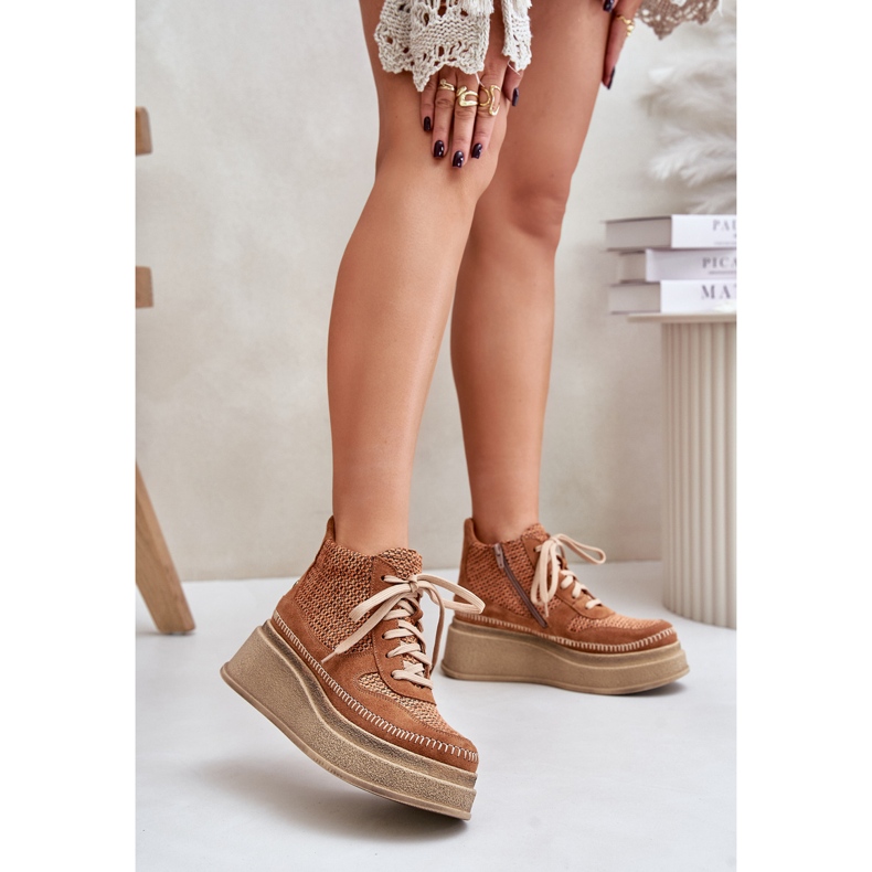 Lederstiefel mit Plateau und Keilabsatz Maciejka 06759-29 Braun 2