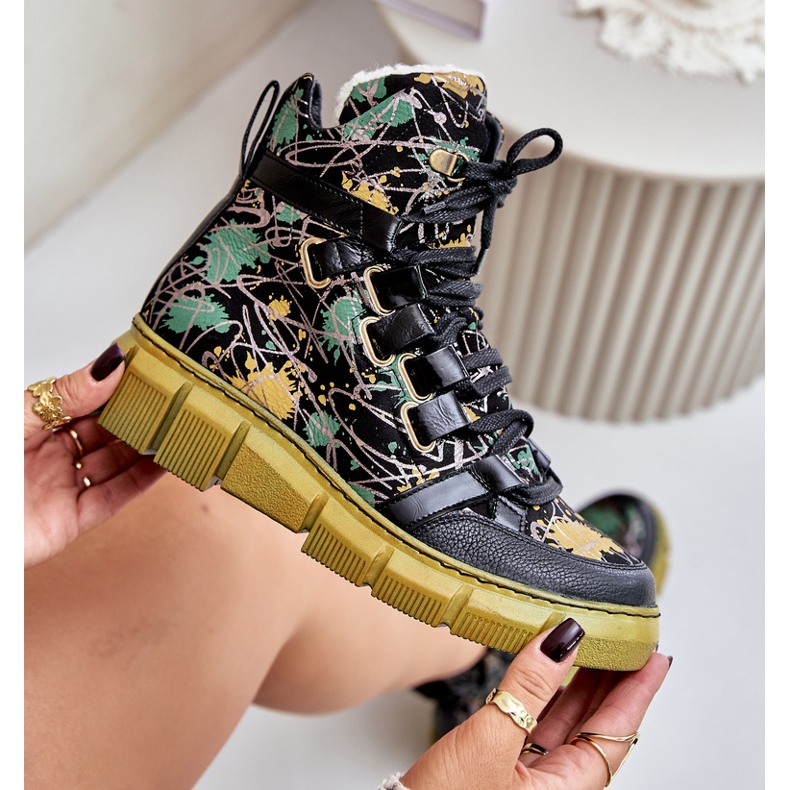 Flache Schnürstiefeletten aus Leder Maciejka 06158-07 Gelb und Schwarz golden 2