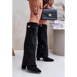 Schwarze isolierte Urelli-Stiefel mit hohem Absatz und umgeschlagenem Obermaterial 1