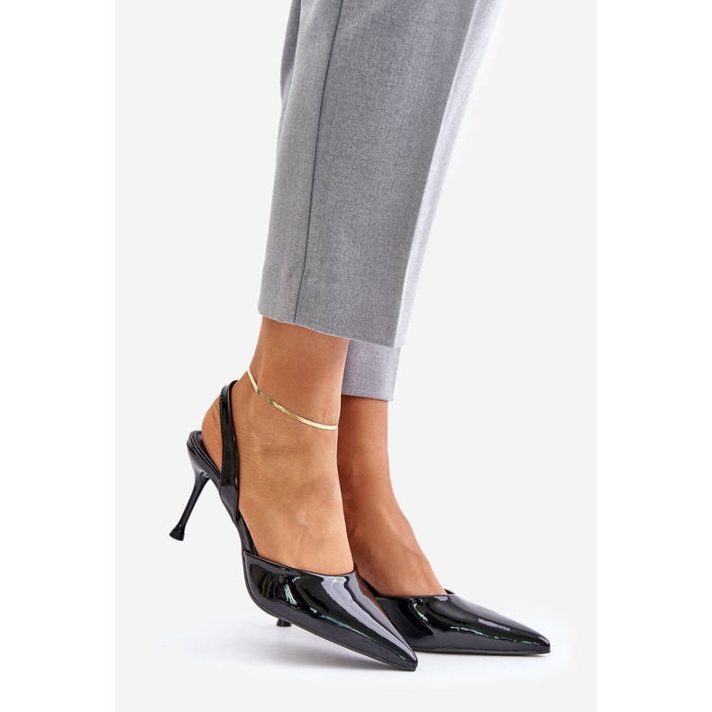 Lack-High-Heels mit offenem Absatz, Schwarz Emmizola 1