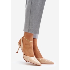 Lack-High-Heels mit offenem Absatz, Beige Emmizola 1