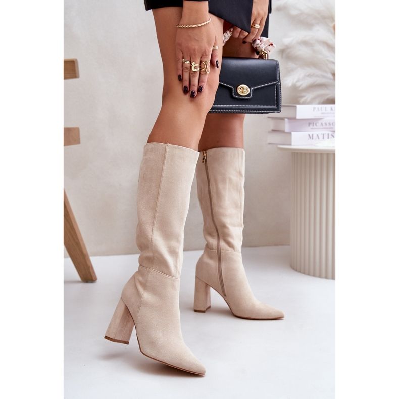 Overknee-Stiefel mit hohem Absatz, hellbeige Lannetea 1