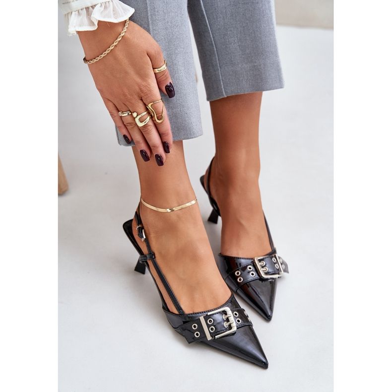 Schwarze Zeisia-Lack-Stilettos mit Schnalle 2