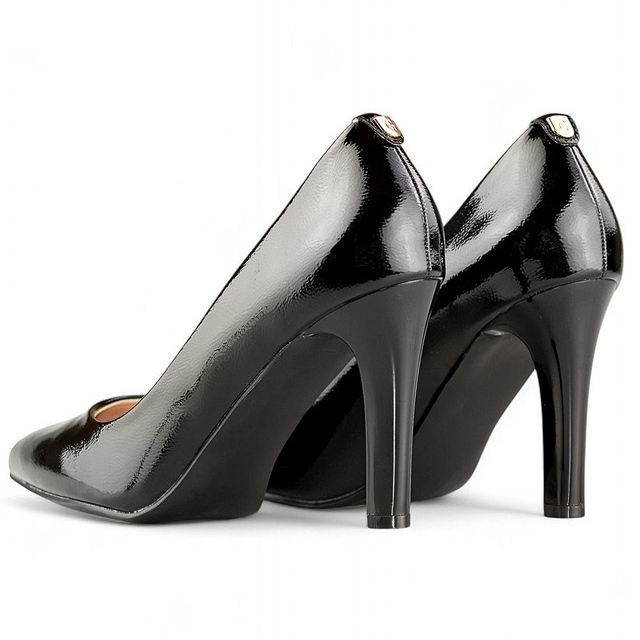 Schwarze Lack-Damenpumps mit bequemem Absatz, elegante schwarze Damenschuhe 1