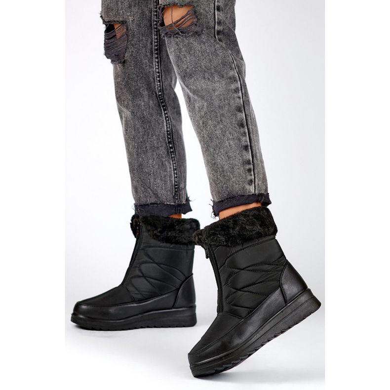 Isolierte hohe Winterstiefel für Damen, Schneestiefel mit Reißverschluss, Winterstiefel mit flacher Sohle schwarz 1