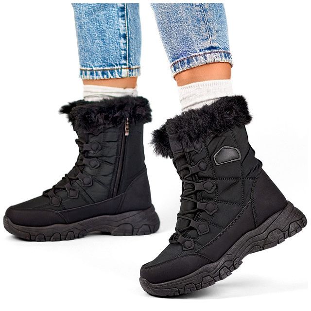 Hohe, isolierte Schneestiefel, sportliche Winter-Damenschuhe, dick isoliert schwarz 2