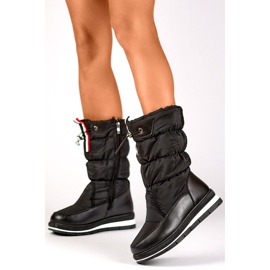 Schwarze hohe Schneestiefel, isolierte Winterstiefel für Damen mit Kordelzug 2