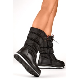 Schwarze hohe Schneestiefel, isolierte Winterstiefel für Damen mit Kordelzug 4