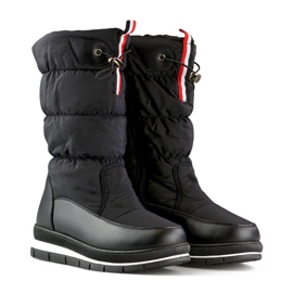 Schwarze hohe Schneestiefel, isolierte Winterstiefel für Damen mit Kordelzug 1
