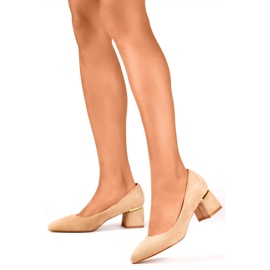 Beige Wildleder-Pumps mit niedrigem Absatz, bequeme beige Damenschuhe 1