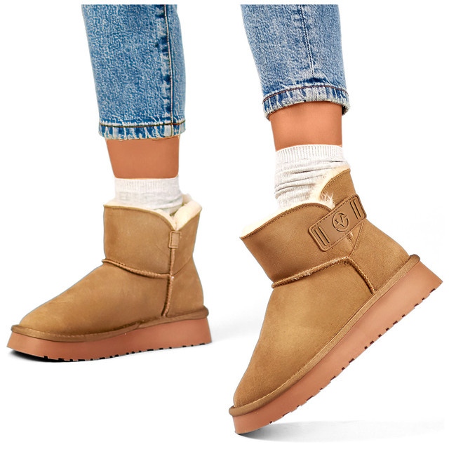 Damen-Schneestiefel aus Naturleder, isolierte Damenstiefel, beige Winterschuhe 2