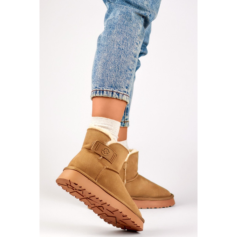 Damen-Schneestiefel aus Naturleder, isolierte Damenstiefel, beige Winterschuhe 1