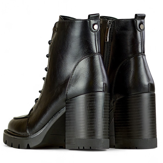 Hochhackige Damen-Schnürstiefel, isolierte Winterschuhe schwarz 1