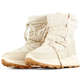 Beige Sport-Schneestiefel, isolierte Winterschuhe für Damen mit flacher Sohle 1