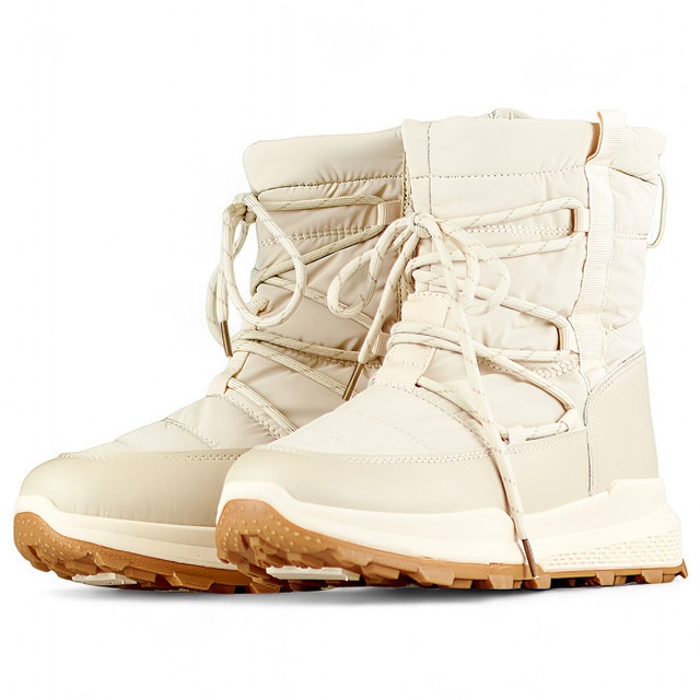 Beige Sport-Schneestiefel, isolierte Winterschuhe für Damen mit flacher Sohle 1