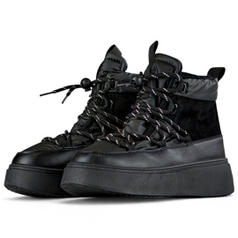 Schwarze Schneestiefel mit Manschette, isolierte Damen-Winterstiefel mit dicker Sohle 1