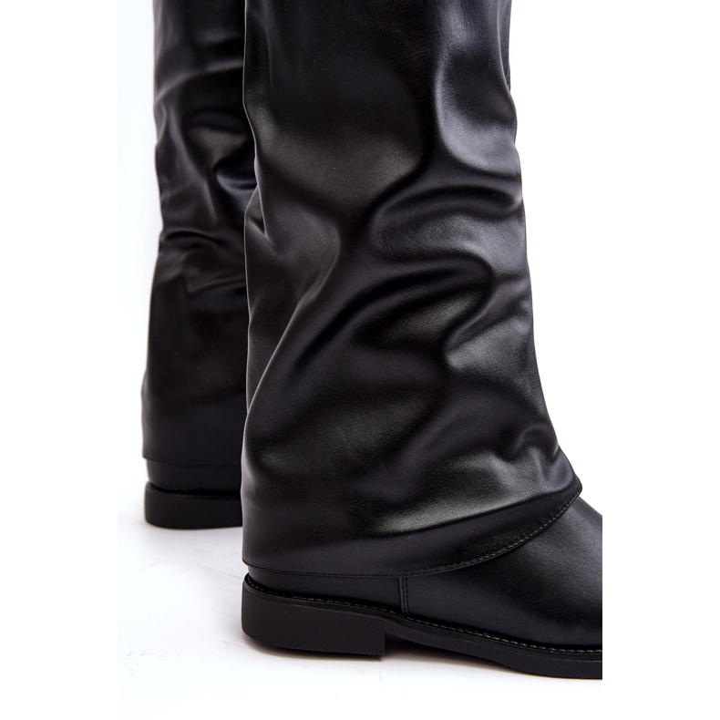 Flache Damenstiefel mit gerafftem Obermaterial, schwarze Tercella 4