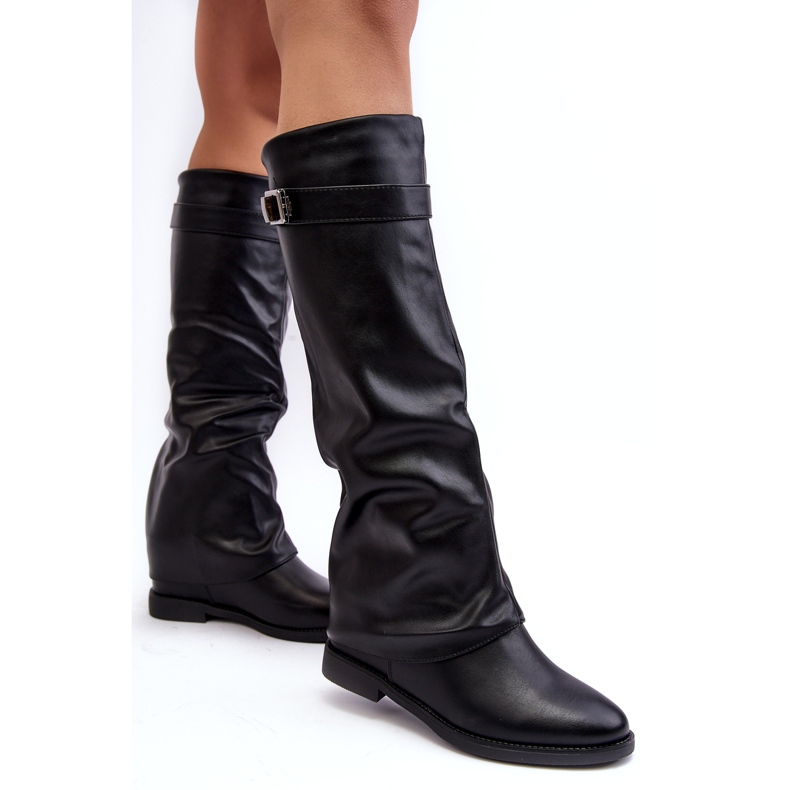 Flache Damenstiefel mit gerafftem Obermaterial, schwarze Tercella 2