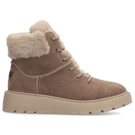 Damen-Lederstiefel mit Fell auf der braunen Plateausohle Rieker 70402-24 beige 13