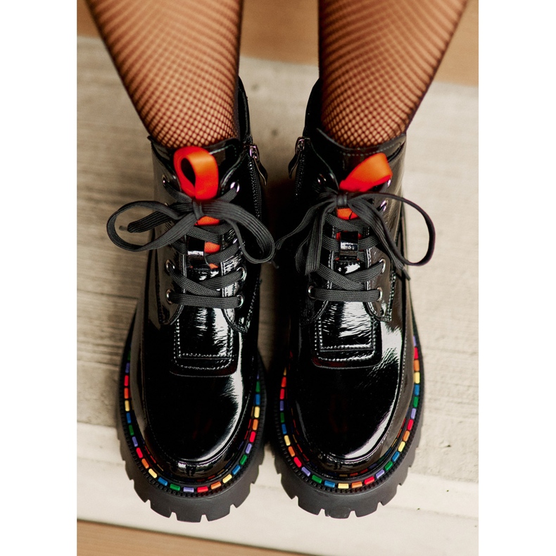 Schwarze Anafra-Arbeiter-Stiefeletten aus Lackleder mit Reißverschluss 2