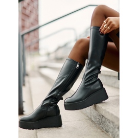 Overknee-Stiefel für Damen mit Plateau und Keilabsatz Vinceza 58342 Schwarz 2