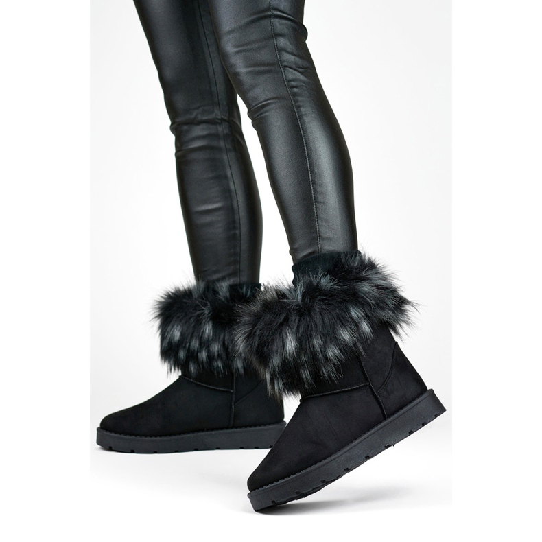 Damen-Mukluk-Schneestiefel mit Fell, schwarz 1906-1-B 2