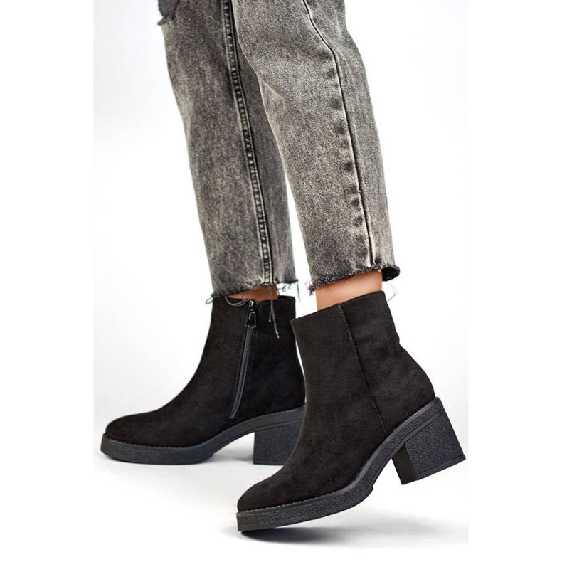 Klassische Damen-Stiefel aus Wildleder mit hohen Absätzen, schwarz MS1508B 2