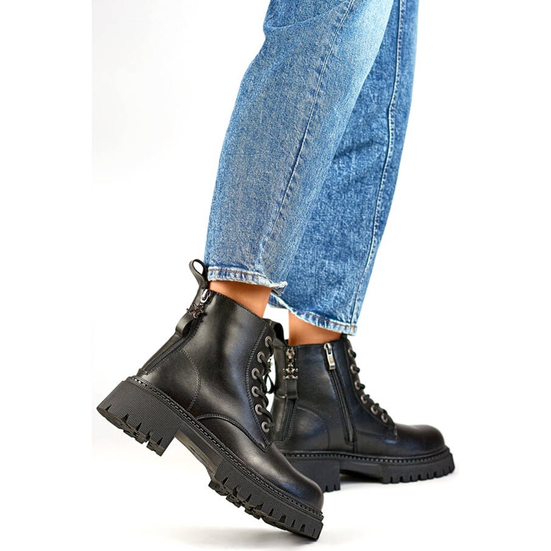 Isolierte Damen-Arbeiterstiefel aus Leder, schwarz GD-TL57B 2