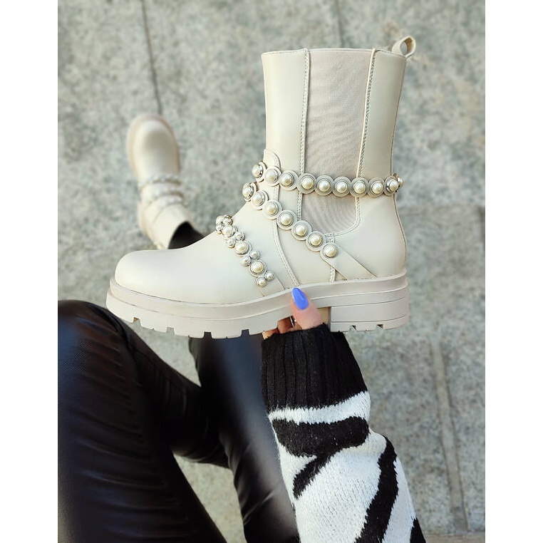 Damen-Chelsea-Stiefel mit Perlen, beige 58090-1BE 2