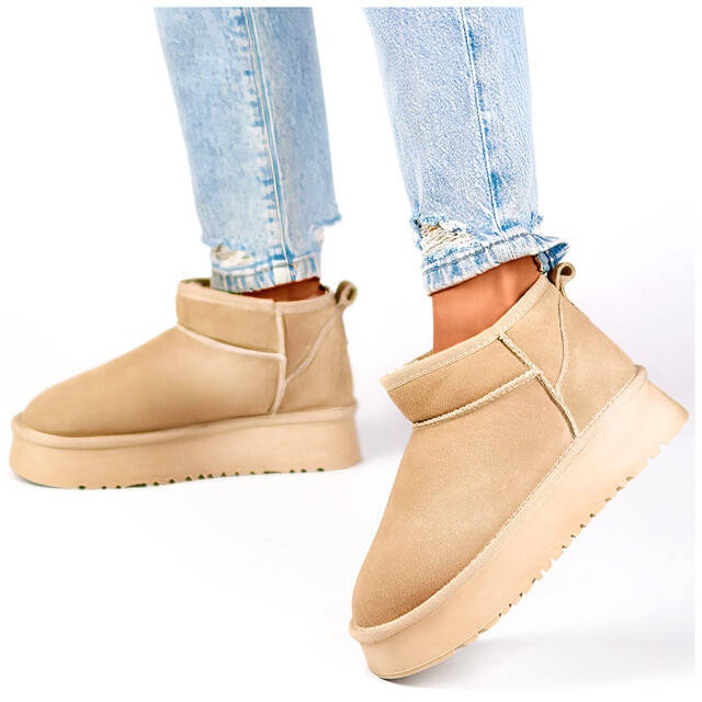 Damen-Lederstiefeletten, Wildleder-Schneestiefel, Beige XF-159L.BE 2