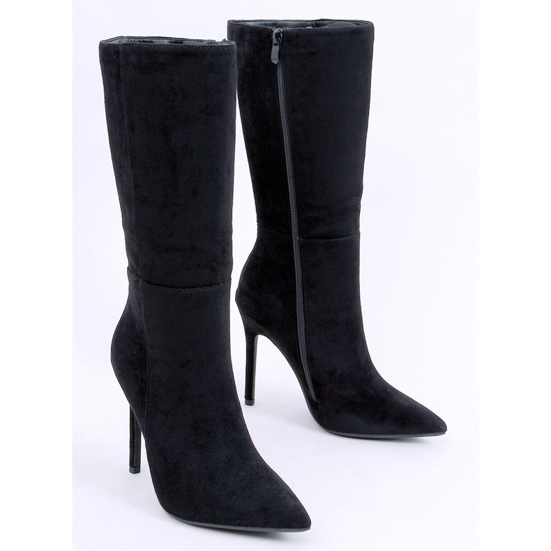 Klassische Wildleder-High-Heel-Stiefel Marissa Black schwarz 1