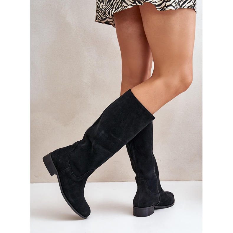 Lewski Shoes Halbhohe Damenstiefel aus Wildleder mit linkem Reißverschluss 3616 Schwarz 1