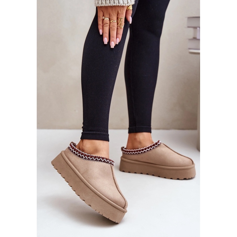 Niedrige Damen-Schneestiefel mit Stickerei auf Plateau, Dunkelbeige Narirya 1