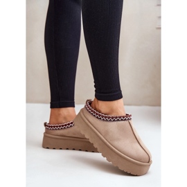 Niedrige Damen-Schneestiefel mit Stickerei auf Plateau, Dunkelbeige Narirya 2