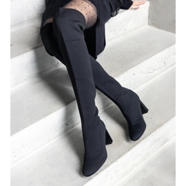 Schwarze Slip-On-Stiefel mit hohem Absatz und flexiblem Flamme-Obermaterial 1