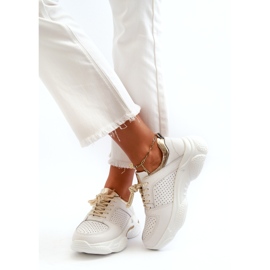 Jezzi Damen-Sportsneaker aus Leder mit dicker Sohle, Weiß und Gold 3