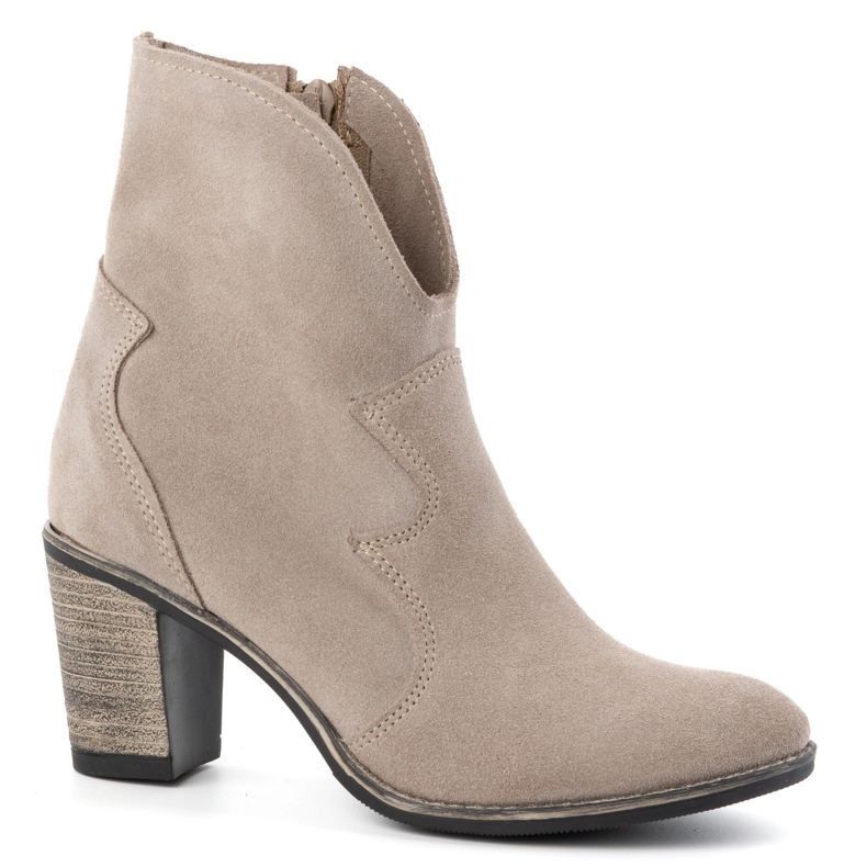 Olivier Damen-Lederstiefelette Lucy, dunkelbeige – elegante Wildleder-Stiefeletten mit Absatz 1