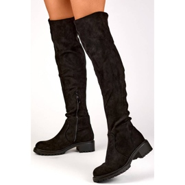 Damen-Overknee-Overknee-Stiefel aus Wildleder, schwarz RQ490B 1