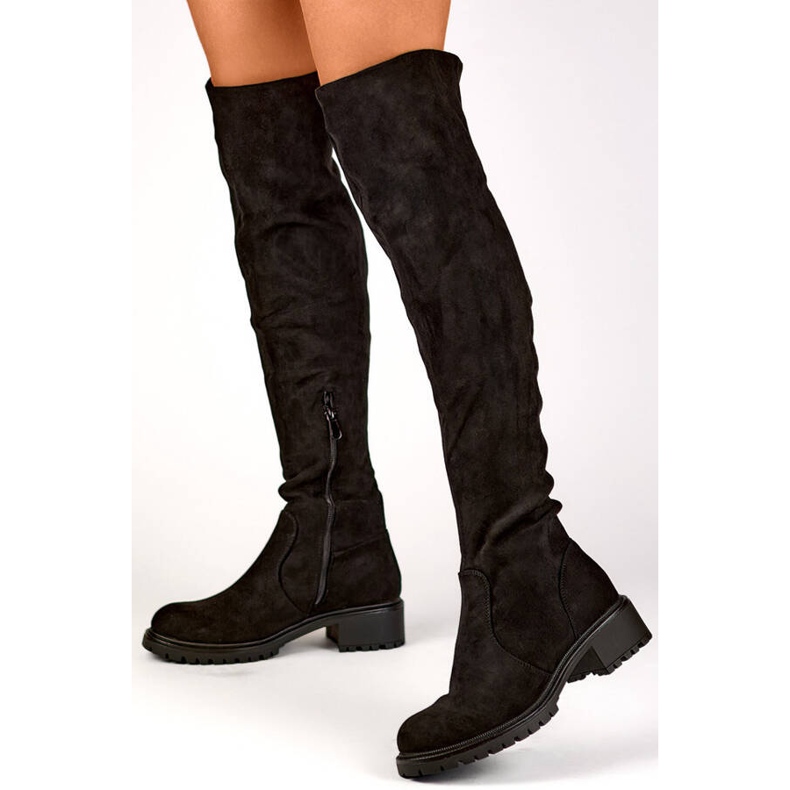 Damen-Overknee-Overknee-Stiefel aus Wildleder, schwarz RQ490B 1