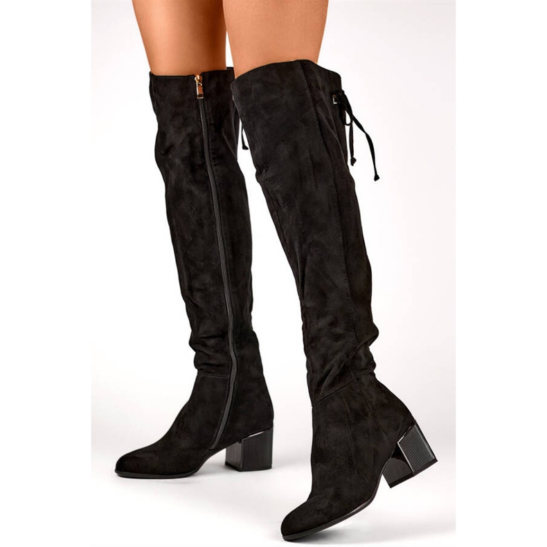 Overknee-Stiefel für Damen aus Wildleder, Schwarz FL3002B 1