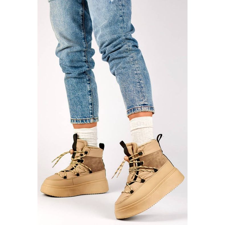 Damen-Schneestiefel zum Schnüren mit dicker Sohle, beige 24-72302BE 1