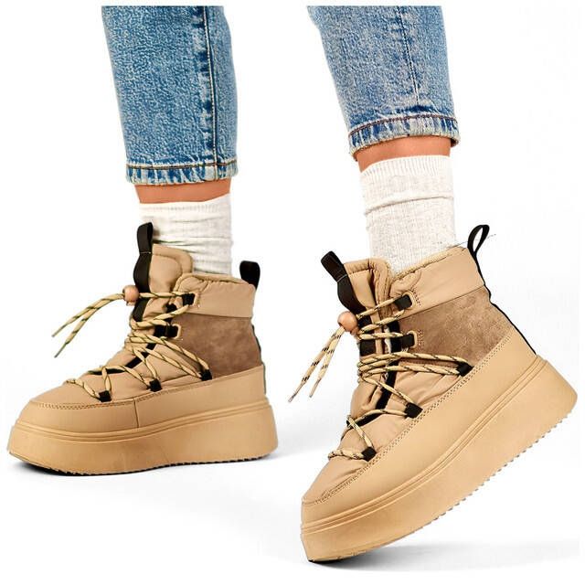 Damen-Schneestiefel zum Schnüren mit dicker Sohle, beige 24-72302BE 2