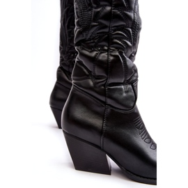 Damen-Cowboystiefel aus schwarzem Leder mit hohem Absatz 3