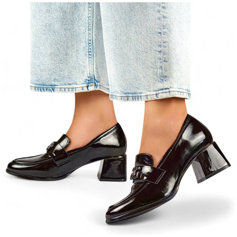 Damenschuhe mit niedrigem Absatz, Lackschwarz, GD-FL475B 1