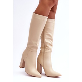 Frauen -beige Lederstiefel 4