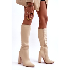 Frauen -beige Lederstiefel 1