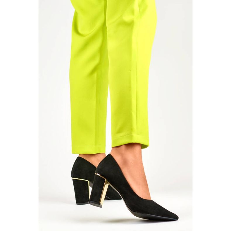 Spitze Damenpumps mit hohem Zierabsatz, schwarzes Wildleder GD-DO112A-B 1