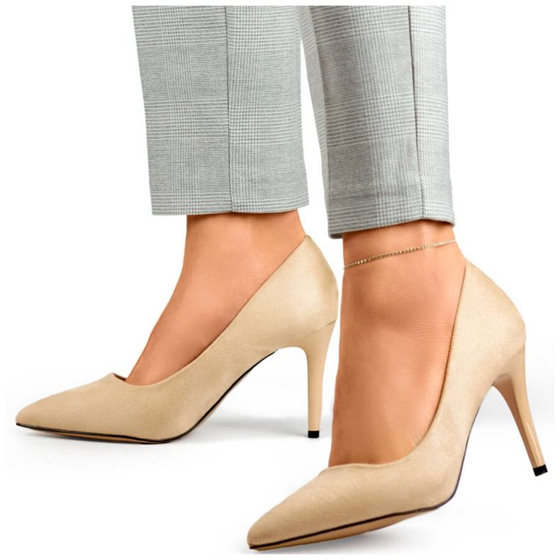 Wildlederpumps für Damen, beige High Heels B0-202BE 1