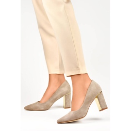 Damen-Pumps mit spitzer Zehenpartie und dekorativem Absatz, Wildleder beige GD-DO112A-BE 2