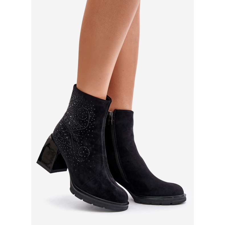 S.Barski Isolierte Damenstiefel mit hohem Absatz und Dekoration D&amp;A MR880-130 Schwarz 1